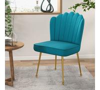 HOMCOM Velvet-Feel Shell Luxe Accent Chair Home Bedroom Lounge with Metal Legs in Blue HOMCOM Blue
