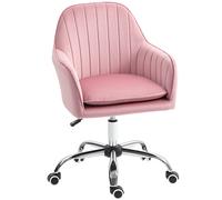 HOMCOM Velvet-Feel Tub Office Chair, with Seat Cushion - Dark Pink