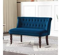 HOMCOM Velvet-Feel Two-Seat Lounger Sofa with Wood Frame - Dark Blue | TJ Hughes