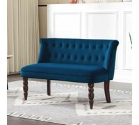 Velvet-Feel Two-Seat Lounger Sofa with Wood Frame, Dark Blue HOMCOM Dark Blue 2 Seater