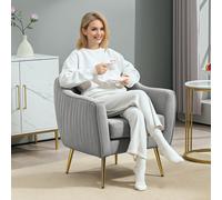 HOMCOM Velvet-Look Shell Shaped Chair with Thick Padded Seat, Grey, Grey