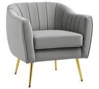 HOMCOM Velvet-Look Shell Shaped Chair with Thick Padded Seat, Grey