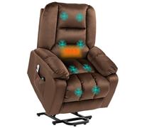 HOMCOM Velvet Riser and Recliner Chair for the Elderly, Quick Assembly, Fabric Overstuffed Lift Chair with Vibration Massage and Heat, Remote Control, Side Pockets, Dark Brown Brown