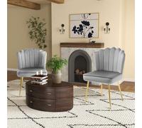HOMCOM Shell Luxe Velvet Accent Chair, Modern Living Room Chair with Gold Metal Legs for Living Room, Bedroom, Home Office, Set of 2, Grey