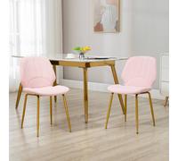 Homcom Velvet Upholstered Dining Chair Set Of 2, Kitchen Chairs With Backrest In Pink Pink One Size