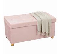 HOMCOM Velvet Upholstered Foldable Ottoman Footrest, Storage Ottoman Bench with Wood Legs for Living Room, Pink