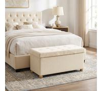 HOMCOM Velvet Upholstered Foldable Ottoman Footrest with Wood Legs, Cream