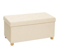 HOMCOM Velvet Upholstered Foldable Ottoman Footrest with Wood Legs, Cream