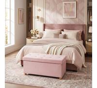 HOMCOM Velvet Upholstered Foldable Ottoman Footrest with Wood Legs, Pink
