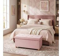 HOMCOM Velvet Upholstered Foldable Ottoman Footrest with Wood Legs, Pink