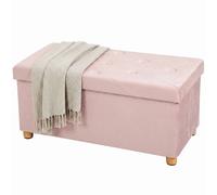 Homcom Velvet Upholstered Foldable Ottoman Footrest With Wood Legs, Pink