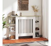 HOMCOM Radiator Cover with Open Storage Shelves, Vertical Slatted Cabinet Shelf Heater Cover for Living Room, Hallway, Medium, White (H: 83 / W: 124 / D: 19 cm)