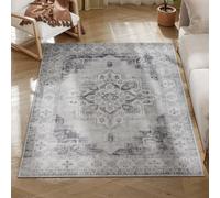 HOMCOM Vintage Area Rug, Floral Pattern Non-Slip Washable Rug, Flannel Floor Carpet for Living Room, Bedroom, Dining Room, Home Office, 170 x 120 cm, Grey