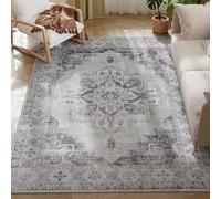 HOMCOM Vintage Area Rug, Non-Slip Washable Rug, Flannel Floor Carpet for Living Room, Bedroom, Dining Room, Home Office, 230 x 160 cm, Grey