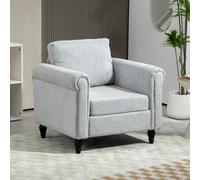 HOMCOM Vintage Armchair Fabric Accent Chair with Wood Legs Light Grey