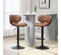 HOMCOM Bar Stool Set of 2 Microfiber Cloth Adjustable Armless Chairs Brown