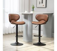 HOMCOM Vintage Bar Stool Set of 2 Faux Leather Adjustable Height Armless Chairs in Brown HOMCOM Brown