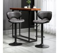 Homcom Vintage Bar Stool Set Of 2 Faux Leather Adjustable Height Armless Chairs In Dark Grey Dark Grey One Size