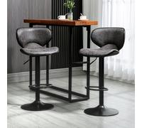HOMCOM Bar Stool Set Of 2 PU Leather Adjustable Height Armless Chairs - Dark Grey, Grey