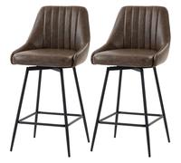 Homcom Vintage Bar Stools Set Of 2, Pu Leather, Footrest, Dark Brown