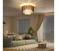Homcom Vintage Ceiling Light With Dual Crystal And Smoke Glass Shade, Gold