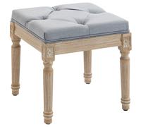 HOMCOM Vintage Foot Stool, Tufted Square Footrest with Wood Legs, Light Grey