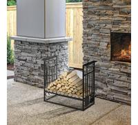 HOMCOM Vintage Style Powder Coated Steel Firewood Log Rack Holder w/ Tools Black - Black - 75cm x 30cm x 60cm