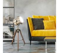 HOMCOM Vintage Tripod Table Desk Lamp Bedside Light Spotlight Brass Antique Searchlight Wooden Base