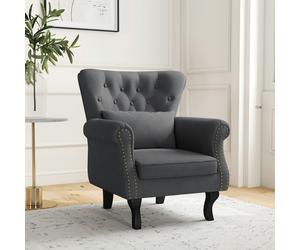 HOMCOM Vintage Wingback Armchair Accent Naihead Trim Dark Grey