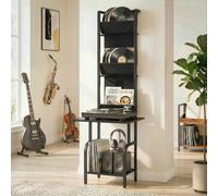 HOMCOM Vinyl Record Player Stand with Oxford Pockets, Black