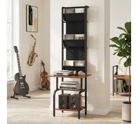 Homcom Vinyl Record Player Stand With Oxford Pockets Rustic Brown And Black