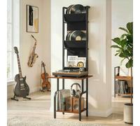 HOMCOM Vinyl Record Player Stand with Oxford Pockets Rustic Brown and Black - Rustic Brown, Black - 50 x 48.5 x 144 cm - 1