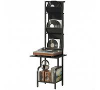 Homcom Vinyl Record Player Stand With Oxford Pockets, Black Black