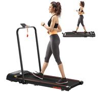 HOMCOM Walking Pad Treadmill, Folding Treadmill for Home, 1-8km/h Under Desk Running Machine with Low Noise 1.5HP, LED Display, Wheels and Remote Control, for Gym Office Fitness Training, Red