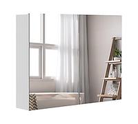 HOMCOM Wall Cabinet Mirror 834-044 Glass, MDF White 800 mm x 150 mm x 600 mm