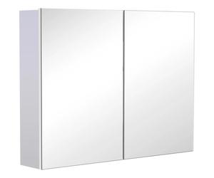 HOMCOM Wall Cabinet Mirror Bathroom Modern Shelf Storage Double Door MDF, White