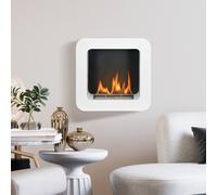 HOMCOM Wall Mounted Ethanol Fireplace, Bioethanol Heater Stove Fire with 1L Tank, 2.5 Hour Burning Time, White