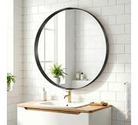 HOMCOM Round Wall Mirror 61 cm, Wall Mounted Bathroom Mirror, Black | Safety Tempered Glass, Aluminium Alloy Frame, Living Room, Bedroom, Entryway, Home