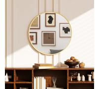 Homcom Wall Mirror For Living Room, 61 Cm Circle Bathroom Mirror, Gold Tone