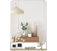 HOMCOM Wall Mirror with Wood Shelf 70 x 50 cm Decorative Metal Frame Black