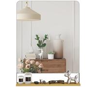 HOMCOM Wall Mirror with Wood Shelf 80 x 60 cm Decorative Metal Frame Black | Rectangular Mirror, for Entryway, Living Room, Bathroom