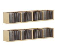 HOMCOM Wall Mount 84 CD / 56 DVD/Blu-ray/Media Storage Rack 4 Cubes, Wooden Shelf Organiser Unit Bookcase Display, Set of 2, Natural Wood Finish