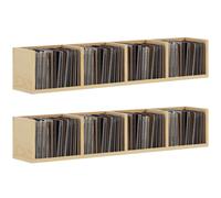 HOMCOM Wall Mount 84 CD / 56 DVD/Blu-ray/ Media Storage Rack 4 Cubes, Wooden Shelf Organiser Unit Bookcase Display, Set of 2, Natural Wood Finish