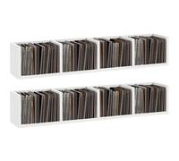 HOMCOM Wall Mount 84 CD / 56 DVD/Blu-ray/ Media Storage Rack 4 Cubes, Wooden Shelf Organiser Unit Bookcase Display, Set of 2, White