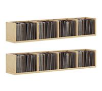 HOMCOM Wall Mount 84 CD / 56 DVD/Blu-ray/Media Storage Rack 4 Cubes, Wooden Shelf Organiser Unit Bookcase Display, Set of 2, Natural Wood Finish