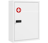 HOMCOM Wall Mount Medicine Cabinet, Bathroom Cabinet with Combination Lock, Door and Storage Shelves, White
