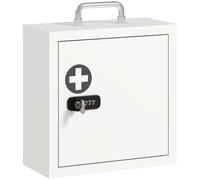 HOMCOM Wall Mount Medicine Cabinet with Combination and Key Lock, 2 Tier Stainless Steel First Aid Cabinet, White