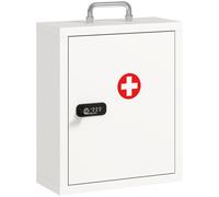 HOMCOM Wall Mount Medicine Cabinet with Combination and Key Lock, 3 Tier Steel First Aid Cabinet, White