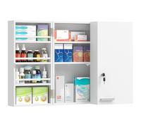 HOMCOM Wall Mount Medicine Cabinet with Key Lock and 2 Doors, White
