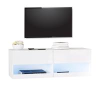HOMCOM Wall Mount TV Stand W/ LED Lights Media Console with Storage & Cable Hole - White